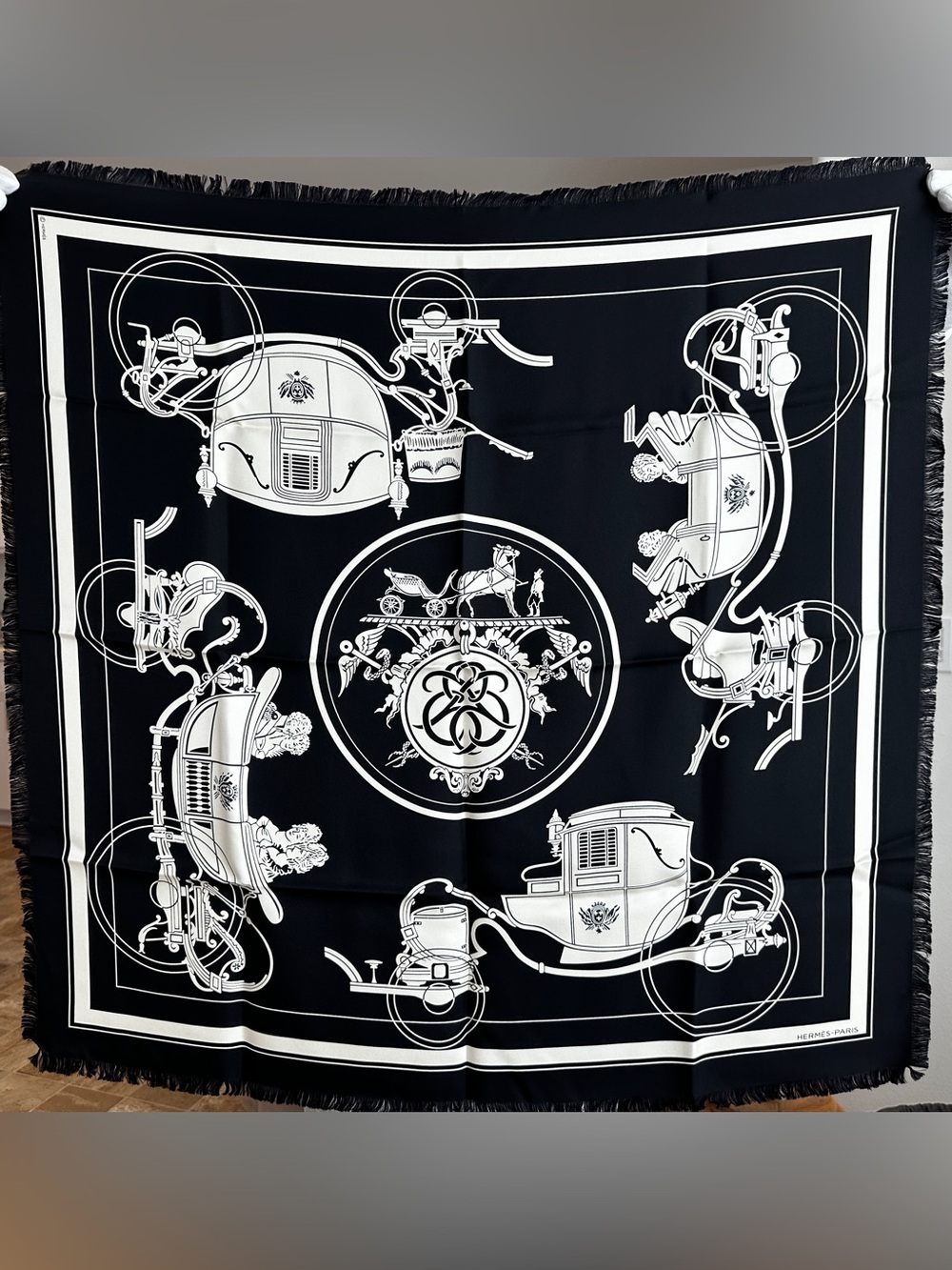 Hermes Ex-Libris fringed scarf 80